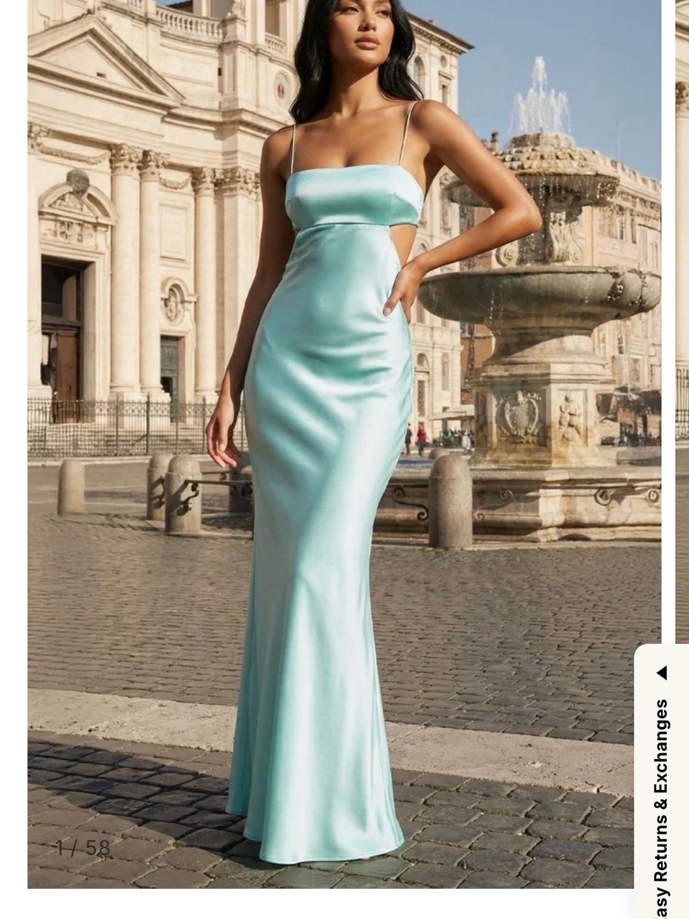 Satin Aqua Maxi Slip Dress with Spaghetti Straps